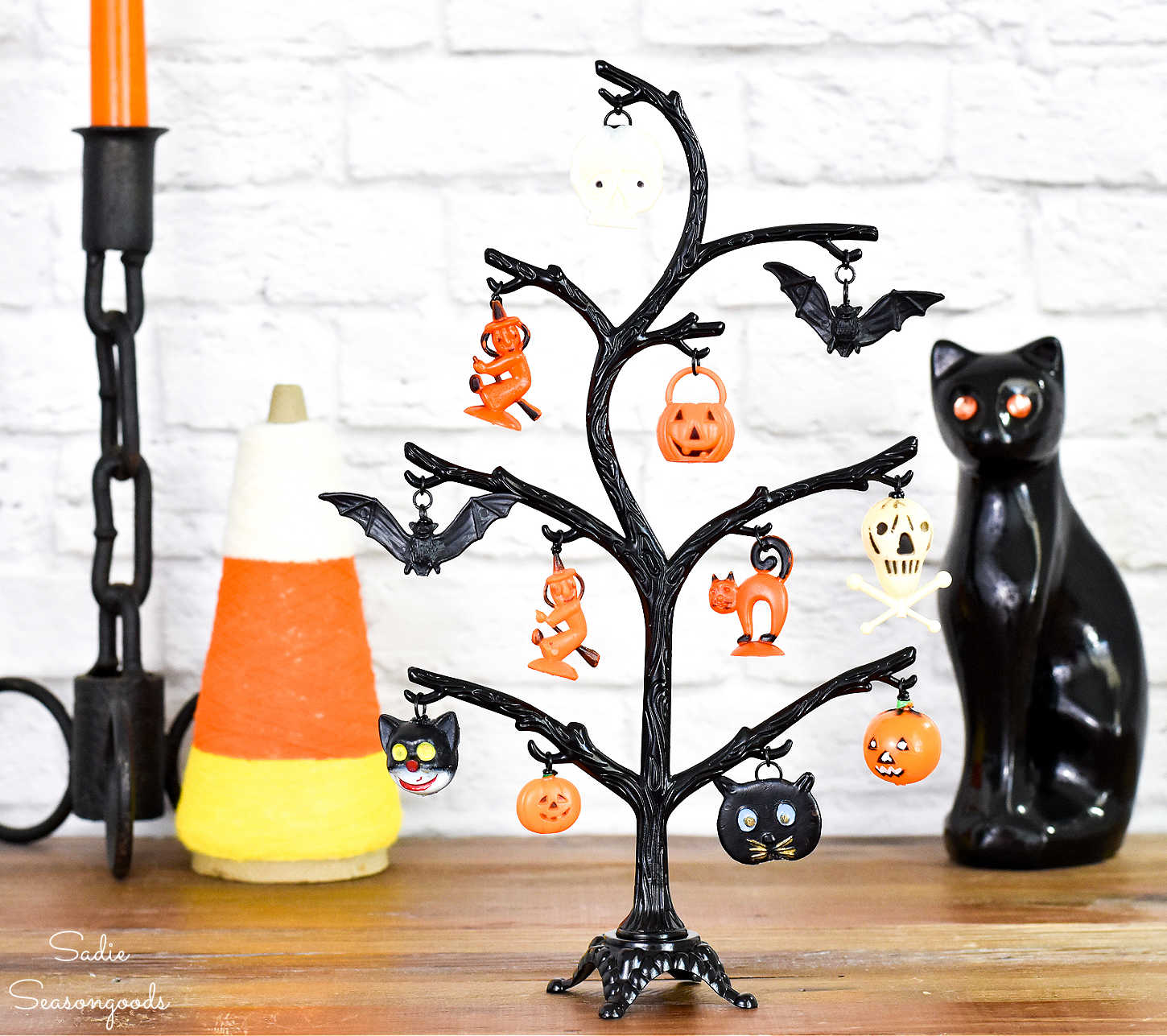 Decorating a Halloween Tree with Cupcake Toppers