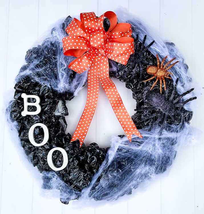 halloween wreath made from plastic bags