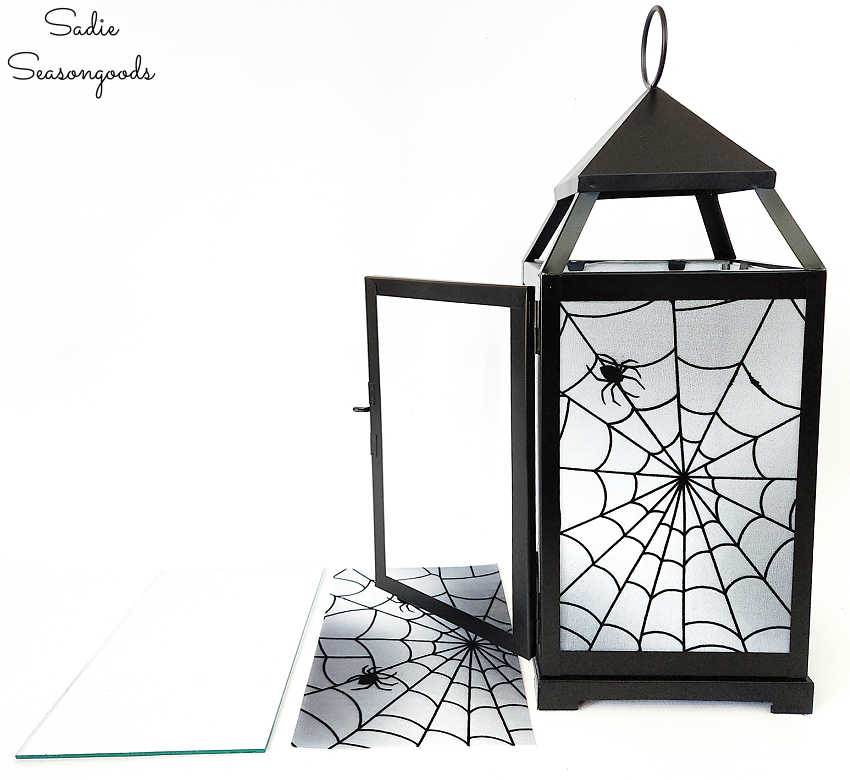 spider web fabric in a lantern