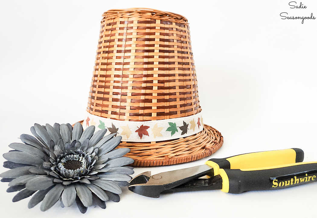 upcycle a basket as a thanksgiving centerpiece