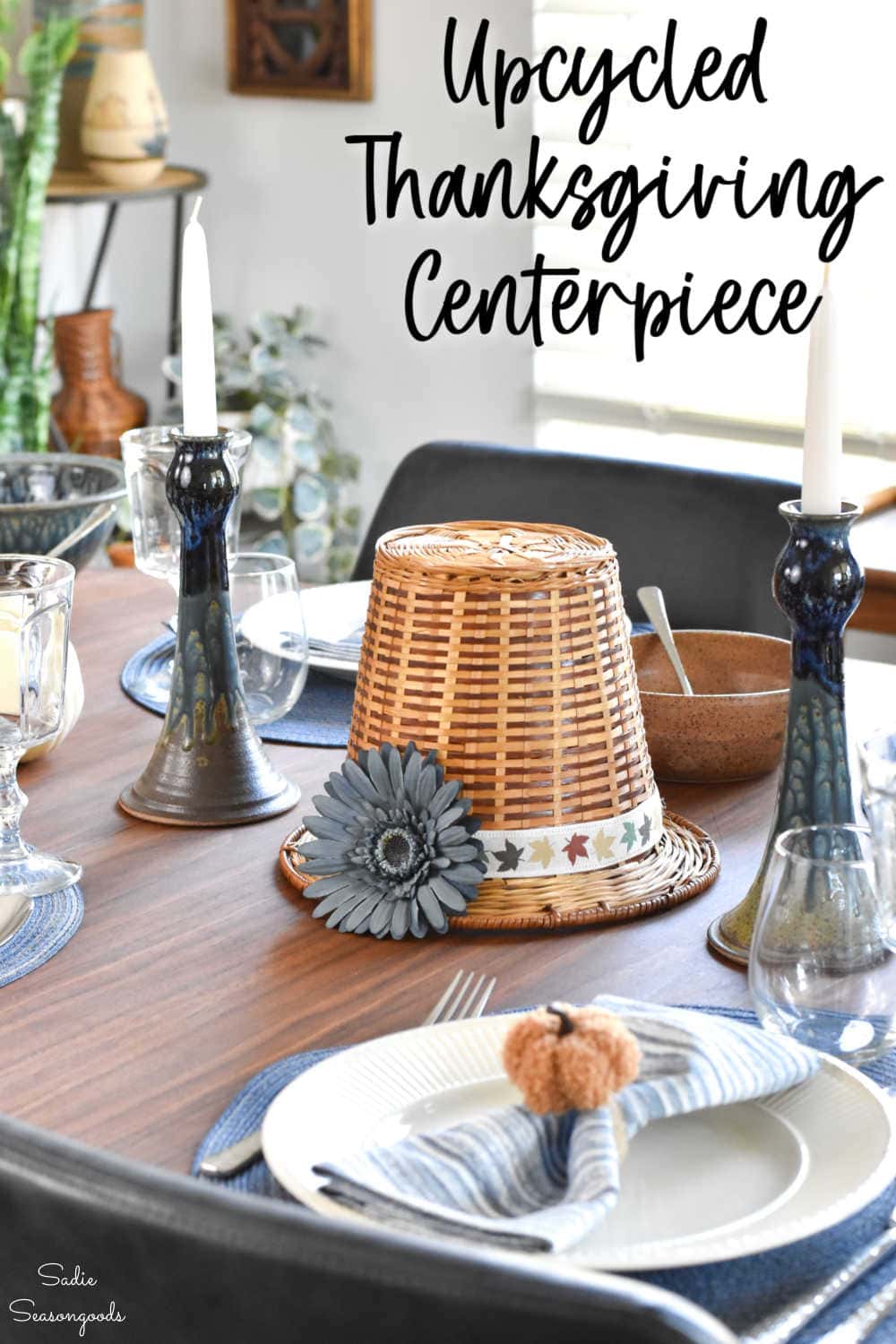 pilgrim hat centerpiece for a thanksgiving tablescape