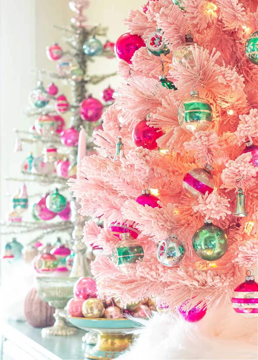 vintage pink and blue christmas ornaments