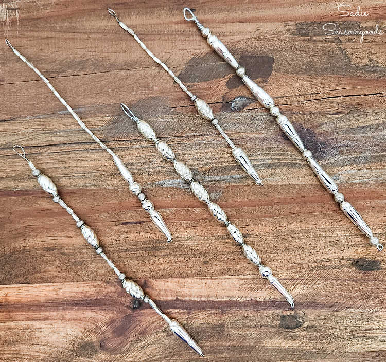 mercury glass beads as icicle ornaments