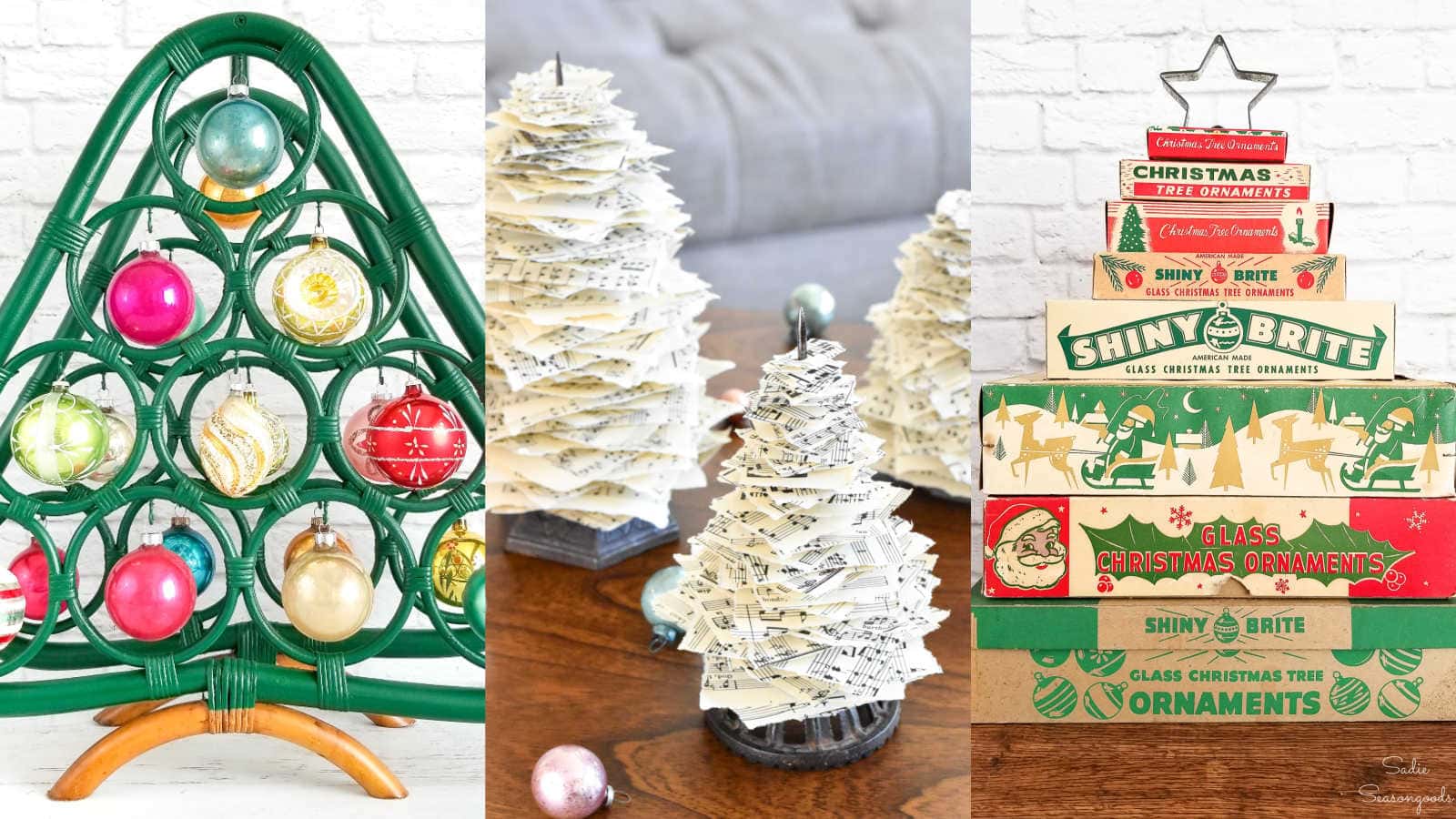 tabletop christmas trees from thrifted finds