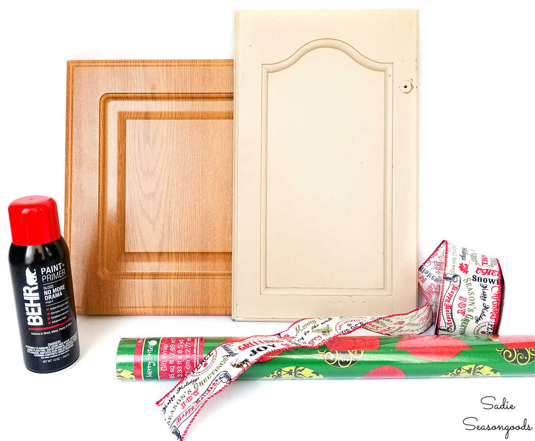 decorating cabinet doors to look like christmas gifts