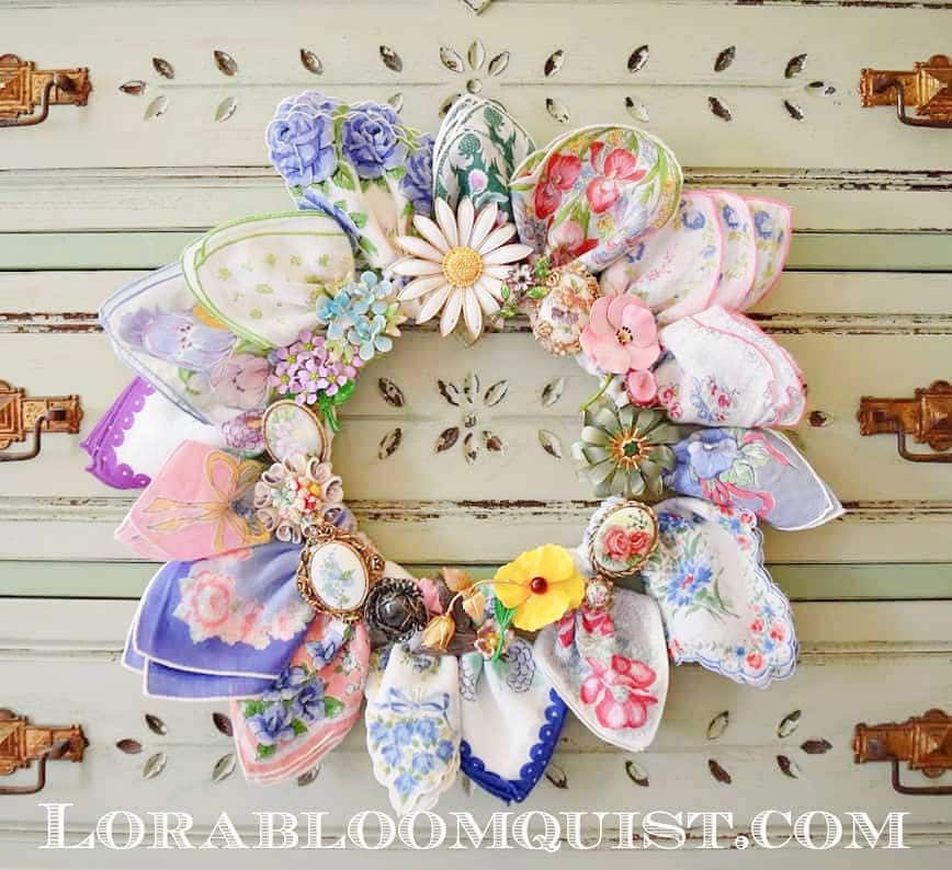 vintage handkerchiefs as a wreath