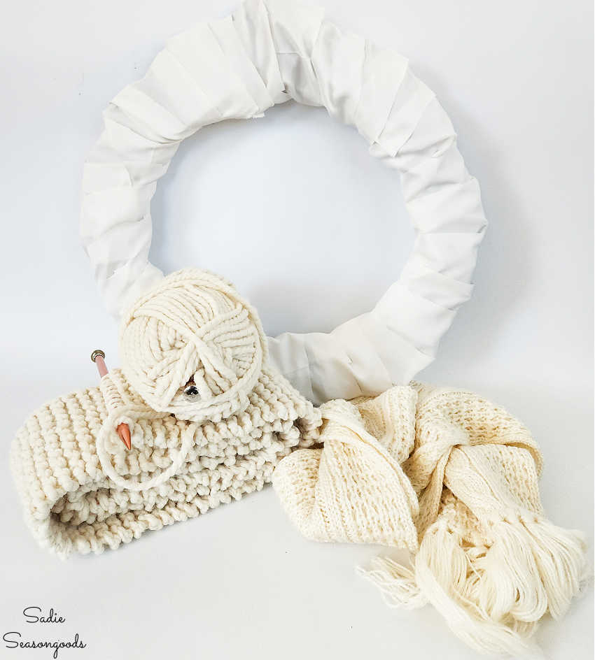 knitted scarves for a winter door wreath