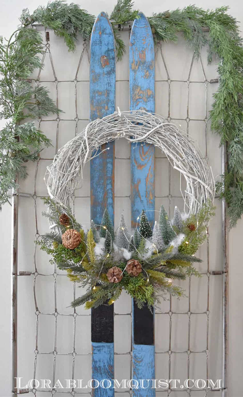 winter wreath idea with bottlebrush trees