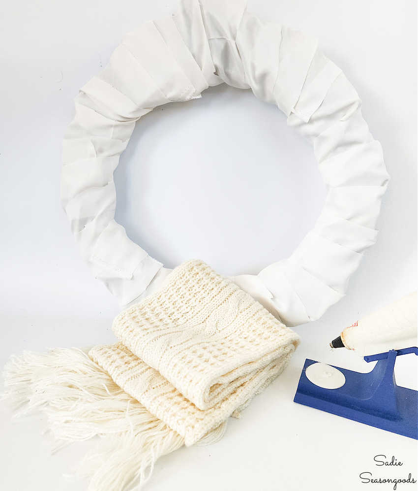 making a scarf wreath for winter