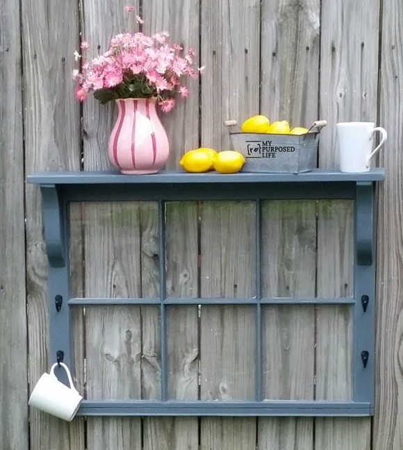 diy shelf from a vintage window frame