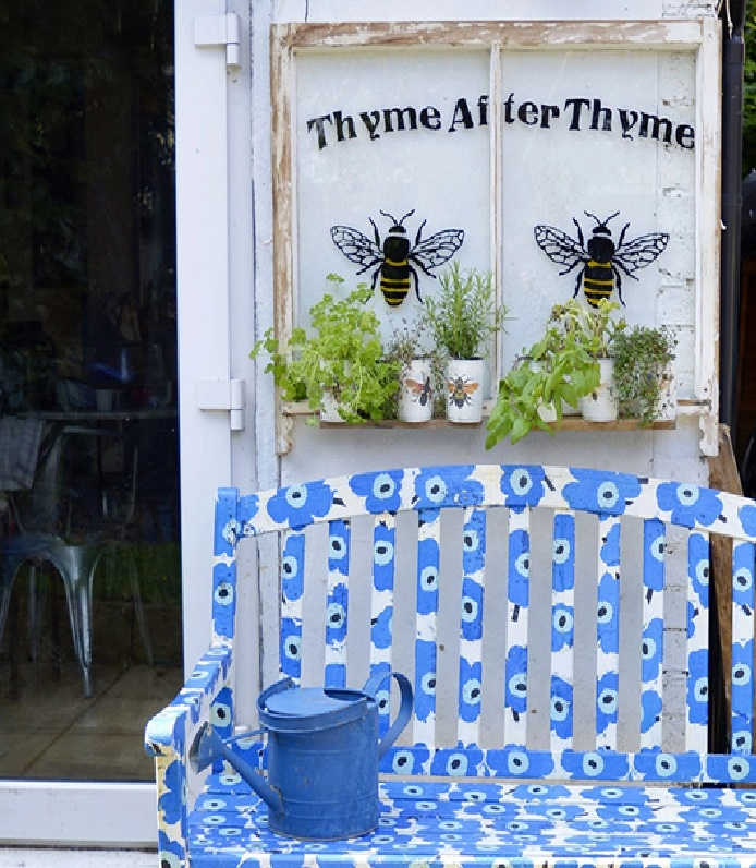 potted herb plants on a window shelf