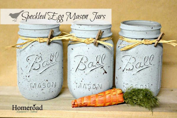 mason jars that are painted like speckled eggs