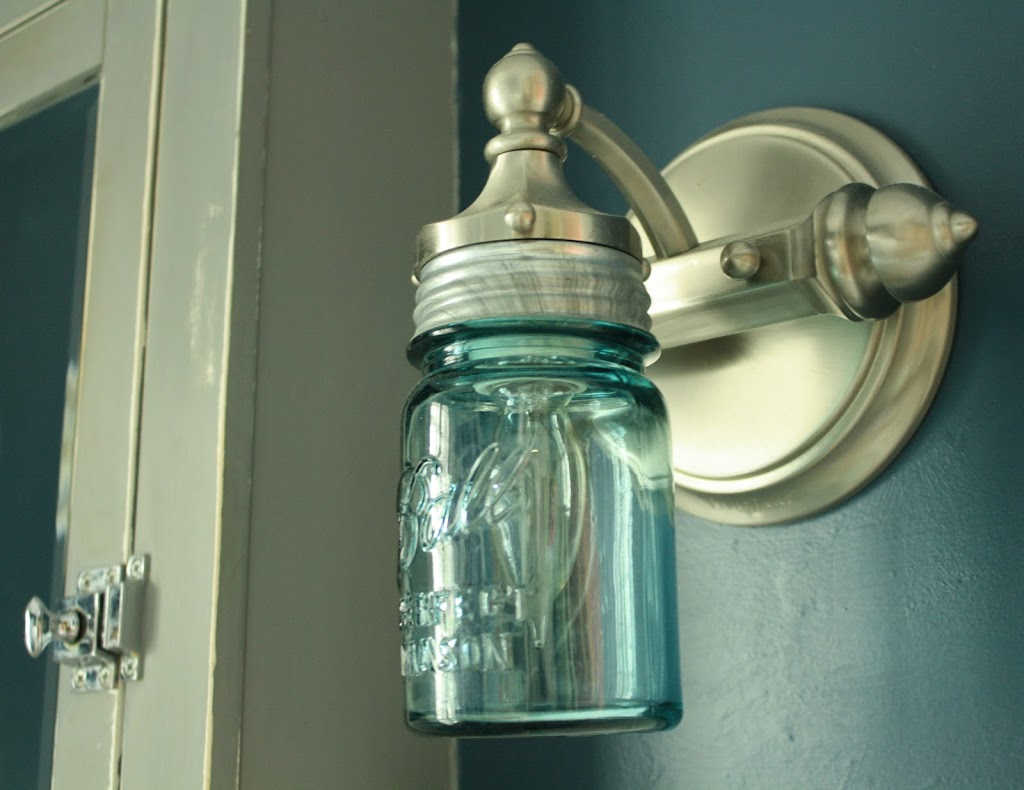 vintage aqua mason jar as a light cover